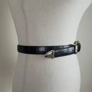 Vintage Black Leather Belt Womens Large Western Cowgirl Rodeo Croc Embossed 90s TRIWORKS Western Belts for Women Men Cowgirl Cowboy Embossed  main image 4